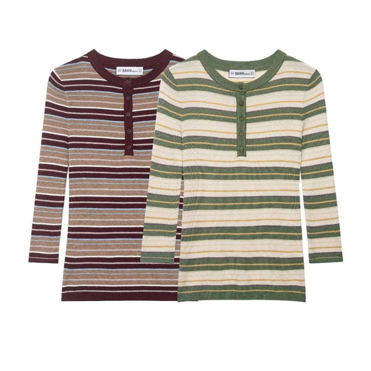 Damen Rippstrick-Longsleeve mit Henley-Knopfleiste und feinem Streifenmuster Nord Taschen