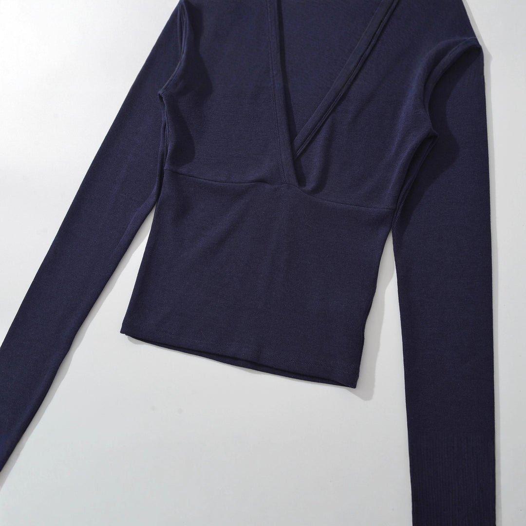 Damen Wickelshirt mit V-Ausschnitt und taillierter Teilungsnaht Nord Taschen