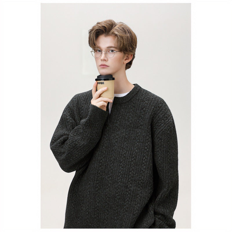 Damen Grobgestrickter Zopfmuster-Pullover mit V‑Ausschnitt und Lagen‑Optik Nord Taschen