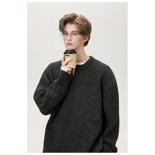 Damen Grobgestrickter Zopfmuster-Pullover mit V‑Ausschnitt und Lagen‑Optik Nord Taschen