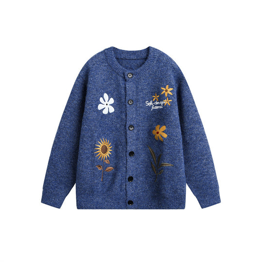 Damen Strick-Cardigan mit Blumenstickerei, Rundhalsausschnitt und Knopfleiste Nord Taschen