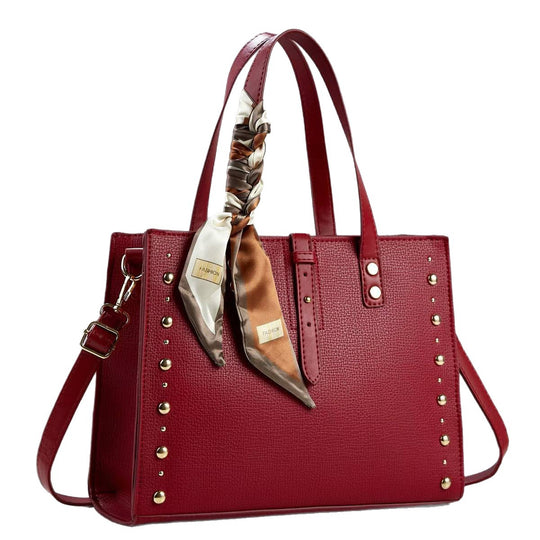 Damen elegante Tote-Handtasche mit goldenen Nieten und modischem Schal Nord Taschen