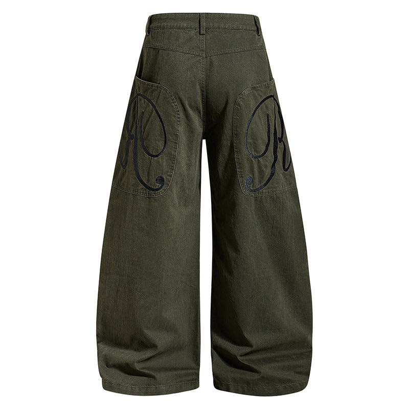 Damen Weite Denim-Palazzo-Hose mit Ballon-Saum und aufgesetzten Logotaschen Nord Taschen