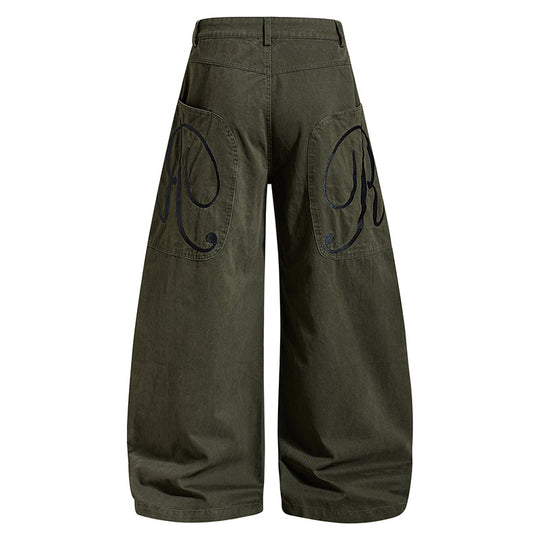 Damen Weite Denim-Palazzo-Hose mit Ballon-Saum und aufgesetzten Logotaschen Nord Taschen