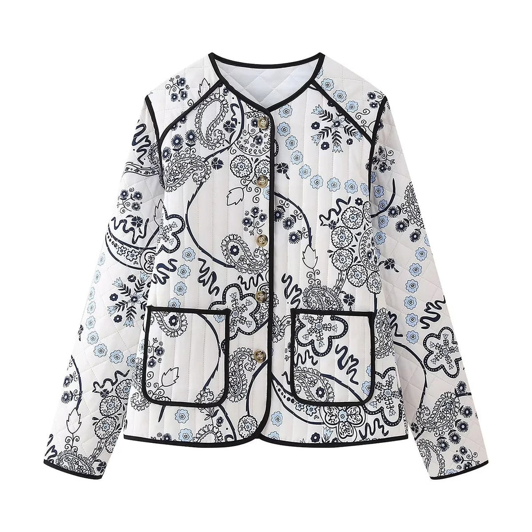 Damen Gestepptes Paisley‑Print Steppjacke mit Kontrastpaspel und Rundhalsausschnitt Nord Taschen
