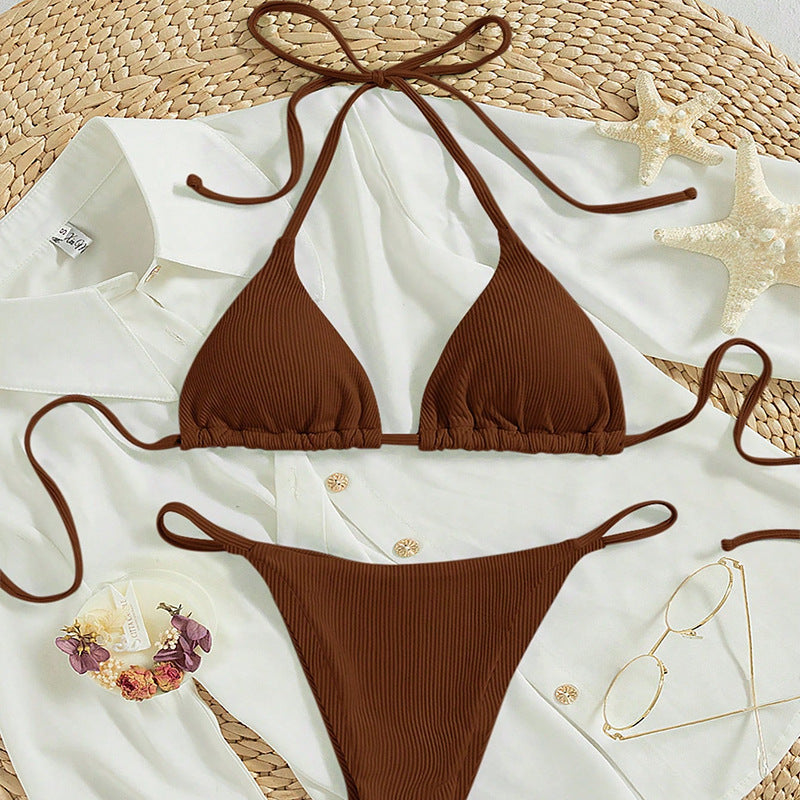 Damen Triangel-Bikini mit feiner Rippstruktur