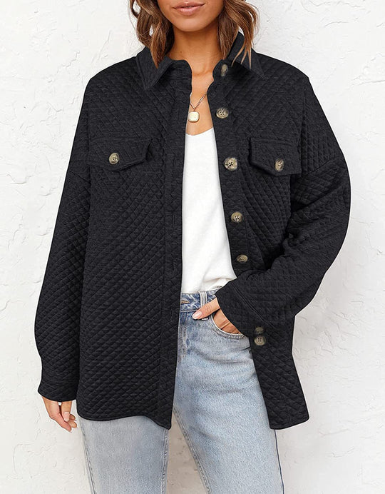 Damen Stepp-Hemdjacke mit kastiger Oversize-Passform und aufgesetzten Brusttaschen Nord Taschen