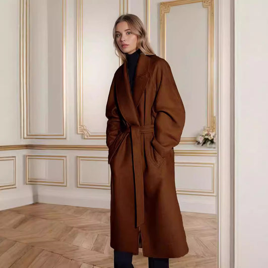 Damen Langmantel aus Wollmix mit Reverskragen und lockerem Schnitt Nord Taschen