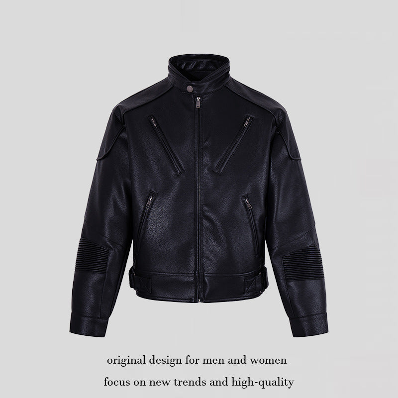 Herren Bikerjacke aus Lederimitat mit Stehkragen Reißverschlusstaschen und gesteppter Ellenbogenpartie Nord Taschen
