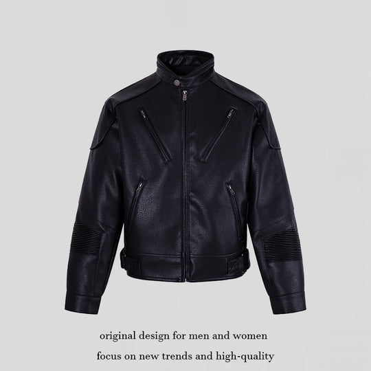Herren Bikerjacke aus Lederimitat mit Stehkragen Reißverschlusstaschen und gesteppter Ellenbogenpartie Nord Taschen
