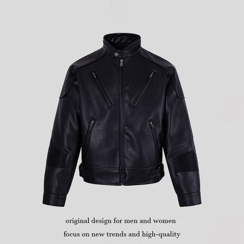 Herren Bikerjacke aus Lederimitat mit Stehkragen Reißverschlusstaschen und gesteppter Ellenbogenpartie Nord Taschen