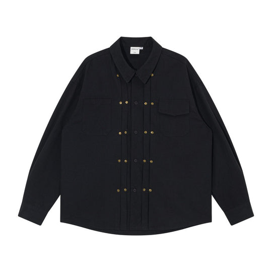 Herren Oversize-Hemdjacke im Workwear-Stil mit Ziersteppungen und Metallnieten Nord Taschen