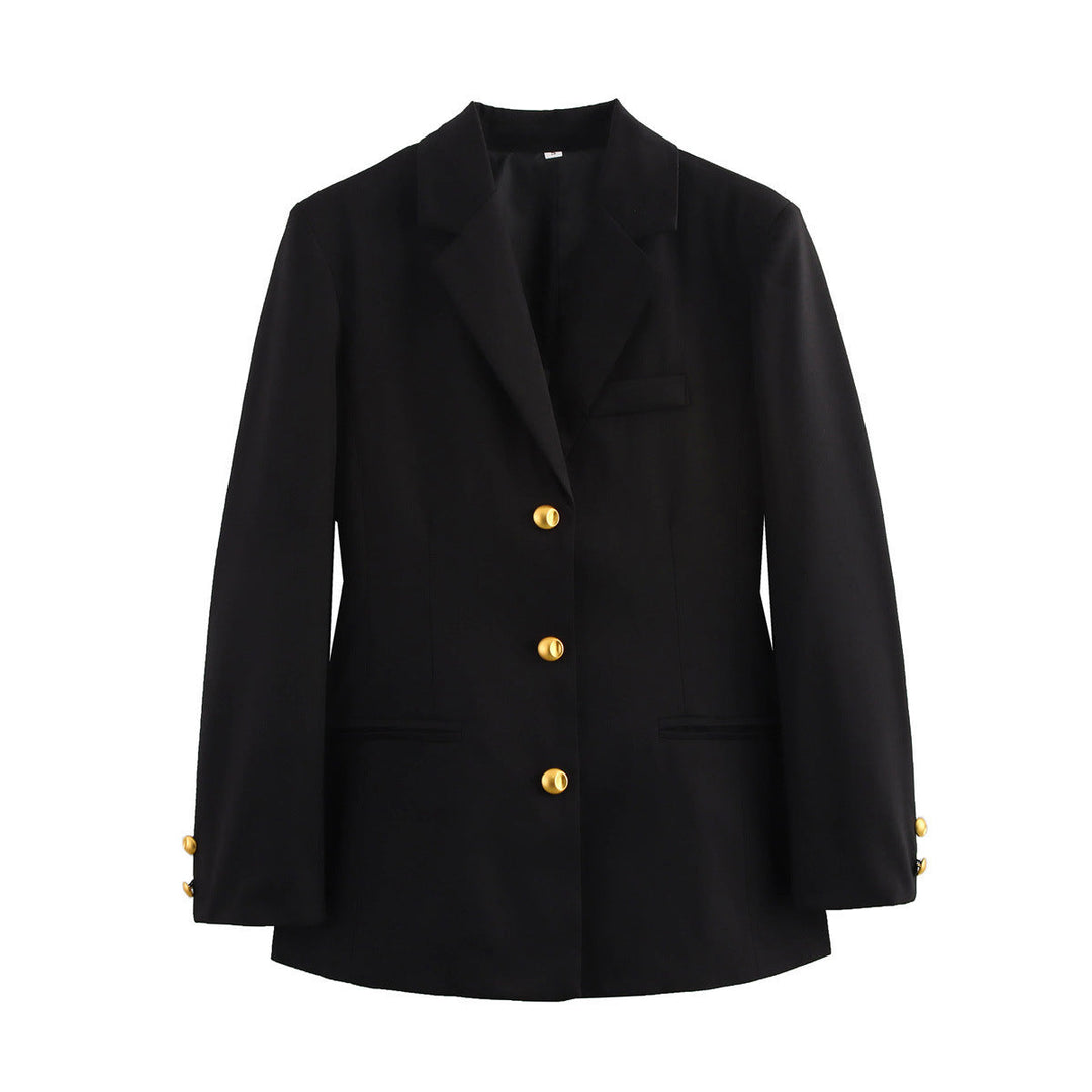 Damen karierten Blazer mit goldenen Knöpfen und praktischen Taschen Nord Taschen