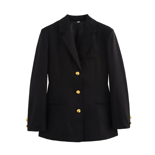 Damen karierten Blazer mit goldenen Knöpfen und praktischen Taschen Nord Taschen