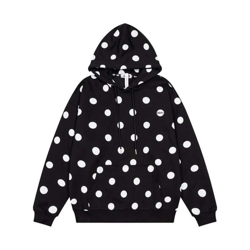 Damen Oversize-Kapuzenpullover mit Polka-Dot-Allover und Kängurutasche Nord Taschen