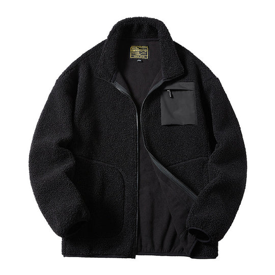 Herren Sherpa‑Fleecejacke im Utility‑Style mit Reißverschluss‑Brusttasche und Stehkragen Nord Taschen