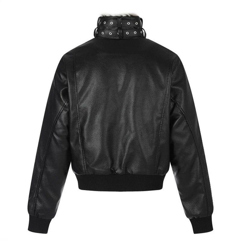 Damen taillierte Kurzjacke mit hohem Nackenriegel, Kunstfellbesatz und Rippbündchen Nord Taschen