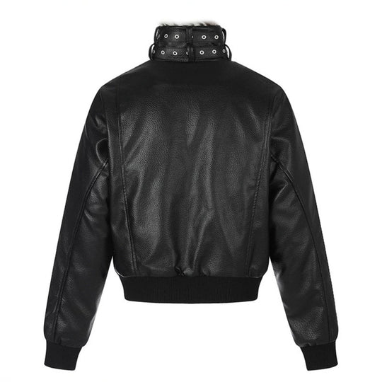 Damen taillierte Kurzjacke mit hohem Nackenriegel, Kunstfellbesatz und Rippbündchen Nord Taschen