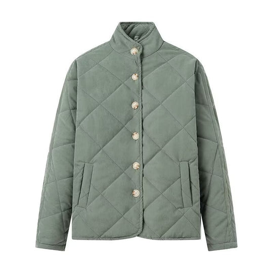 Damen Leichte gesteppte Kurzjacke mit Stehkragen und Knopfleiste Nord Taschen