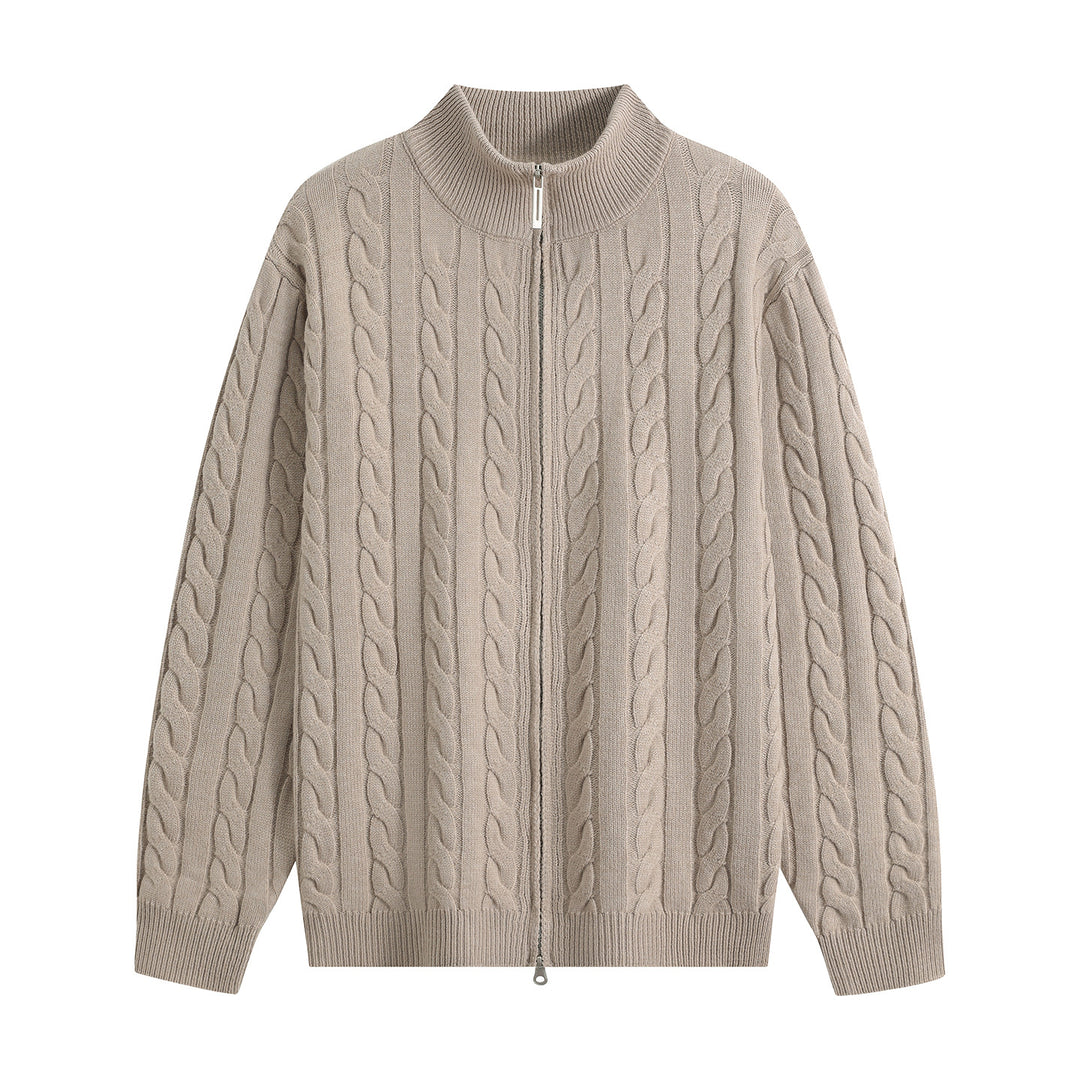 Herren Grobgestrickter Reißverschluss-Cardigan mit Zopfmuster, Stehkragen und Oversize-Schnitt Nord Taschen