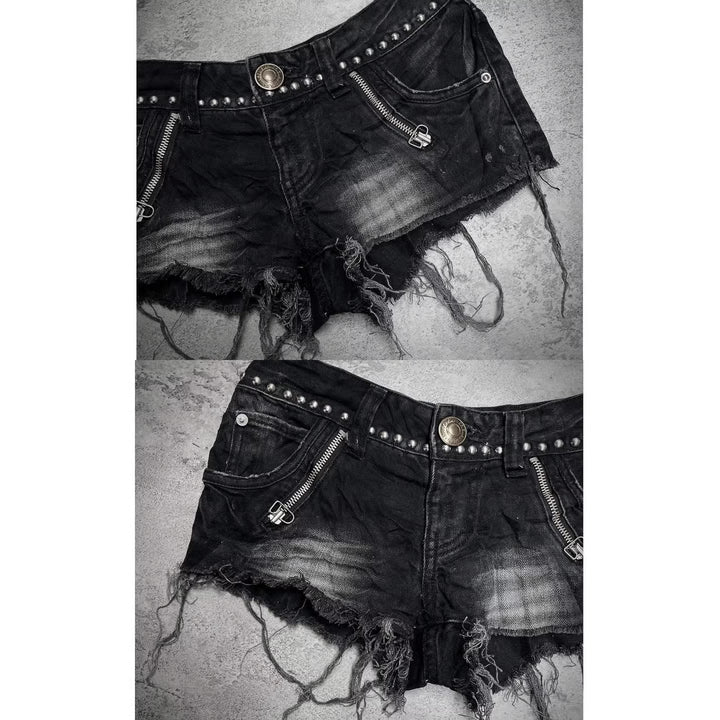 Damen Modische Destroyed Denim-Shorts mit Nieten