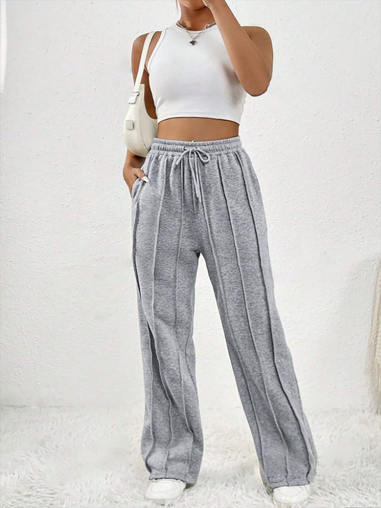 Damen Weite High-Waist Plissee-Hose mit Tunnelzug und markanter Bügelfalte Nord Taschen