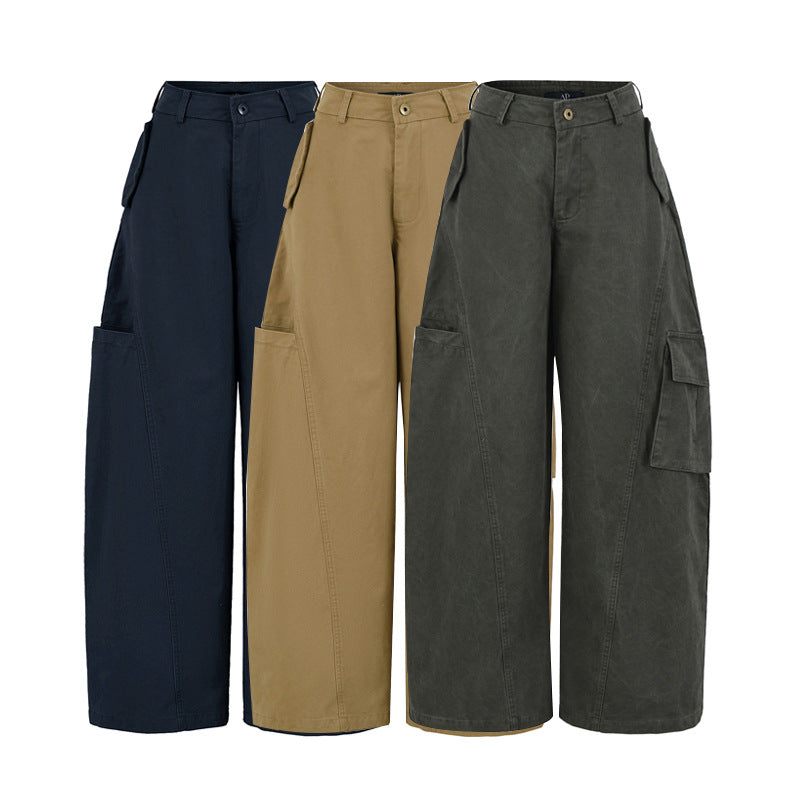 Damen Cropped Cargohose mit hoher Taille, weitem Bein und Klappentaschen Nord Taschen