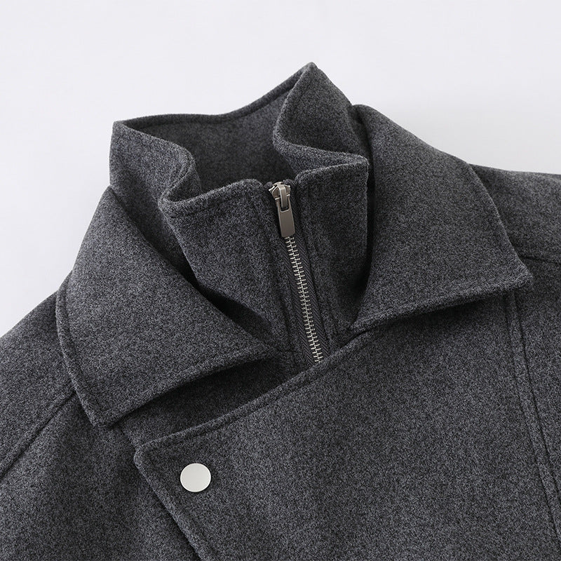 Herren Boxy Wollmix-Blousonjacke mit asymmetrischem Doppelverschluss und hohem Stehkragen Nord Taschen