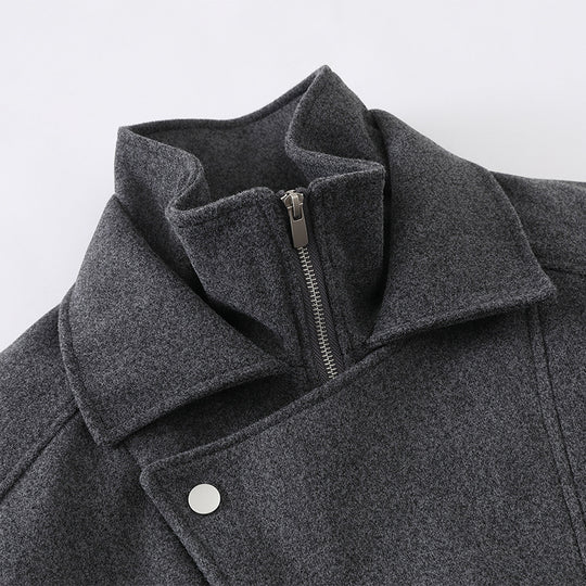 Herren Boxy Wollmix-Blousonjacke mit asymmetrischem Doppelverschluss und hohem Stehkragen Nord Taschen