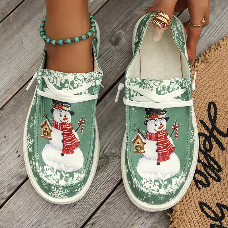 Damen Canvas‑Sneaker mit festlichem Schneemann‑Print, gepolstertem Komfortfußbett und rutschfester Gummisohle Nord Taschen