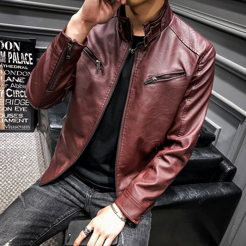 Herren Slim-Fit Kunstleder‑Racerblouson mit Stehkragen und Reißverschluss‑Brusttaschen Nord Taschen