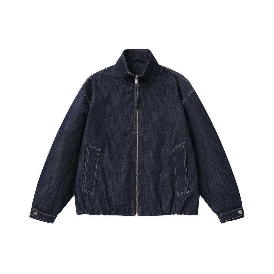 Herren Boxy-Jeansblouson mit hohem Stehkragen, sichtbarer Kontrastnaht und elastischem Saum Nord Taschen