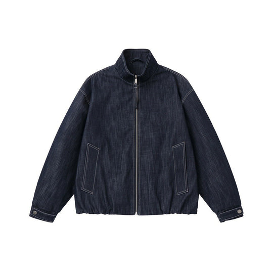 Herren Boxy-Jeansblouson mit hohem Stehkragen, sichtbarer Kontrastnaht und elastischem Saum Nord Taschen