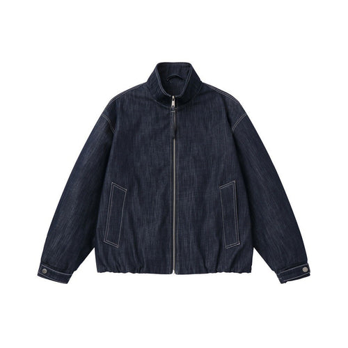 Herren Boxy-Jeansblouson mit hohem Stehkragen, sichtbarer Kontrastnaht und elastischem Saum Nord Taschen