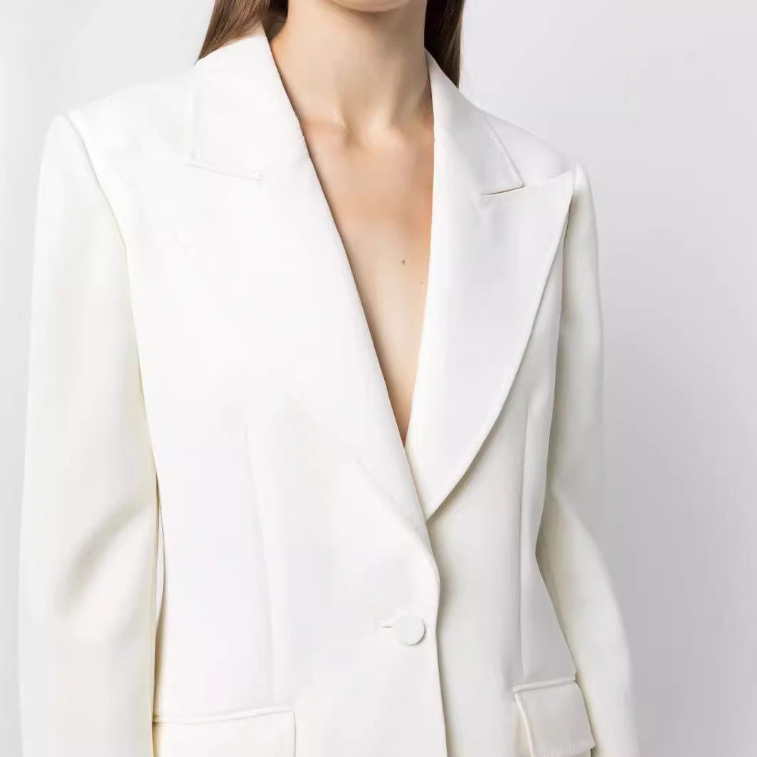 Damen Eleganter Einreihiger Maßgeschneiderter Blazer mit taillierter Schnittführung und weiter Palazzohose Nord Taschen