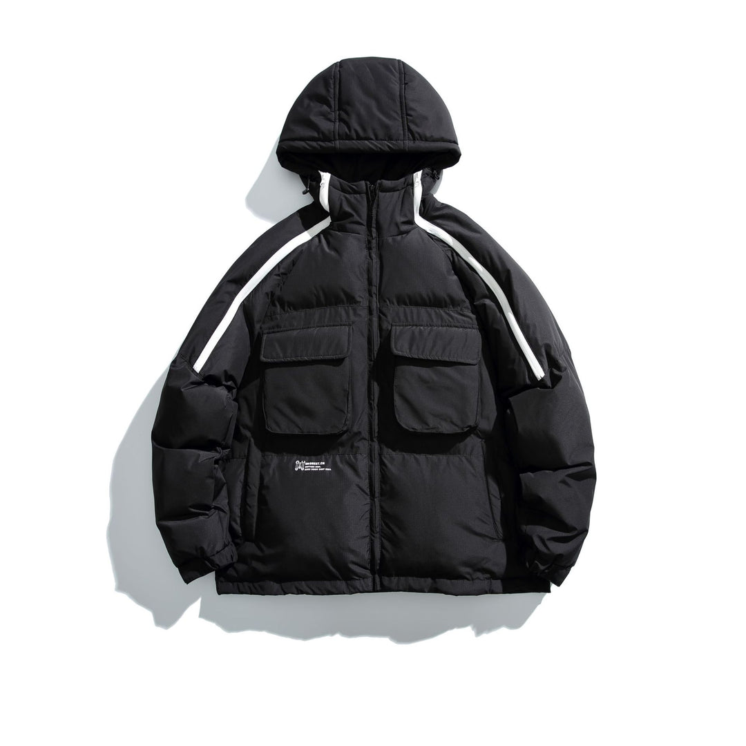 Unisex Kurz geschnittener Boxy-Puffer mit Kapuze, Kontraststreifen und großen Klappentaschen Nord Taschen