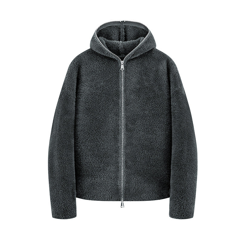 Damen Kurz geschnittene Teddy-Fleece-Kapuzenjacke mit Metall-Reißverschluss Nord Taschen
