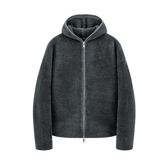 Damen Kurz geschnittene Teddy-Fleece-Kapuzenjacke mit Metall-Reißverschluss Nord Taschen