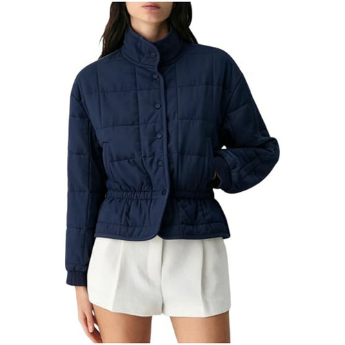 Damen Kurz geschnittene Steppjacke mit Stehkragen und Taillengummi Nord Taschen