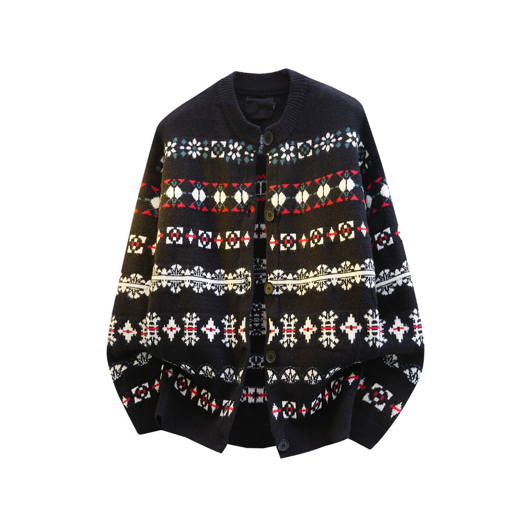 Damen Norwegermuster Strickcardigan mit Knopfleiste und Oversize-Schnitt Nord Taschen