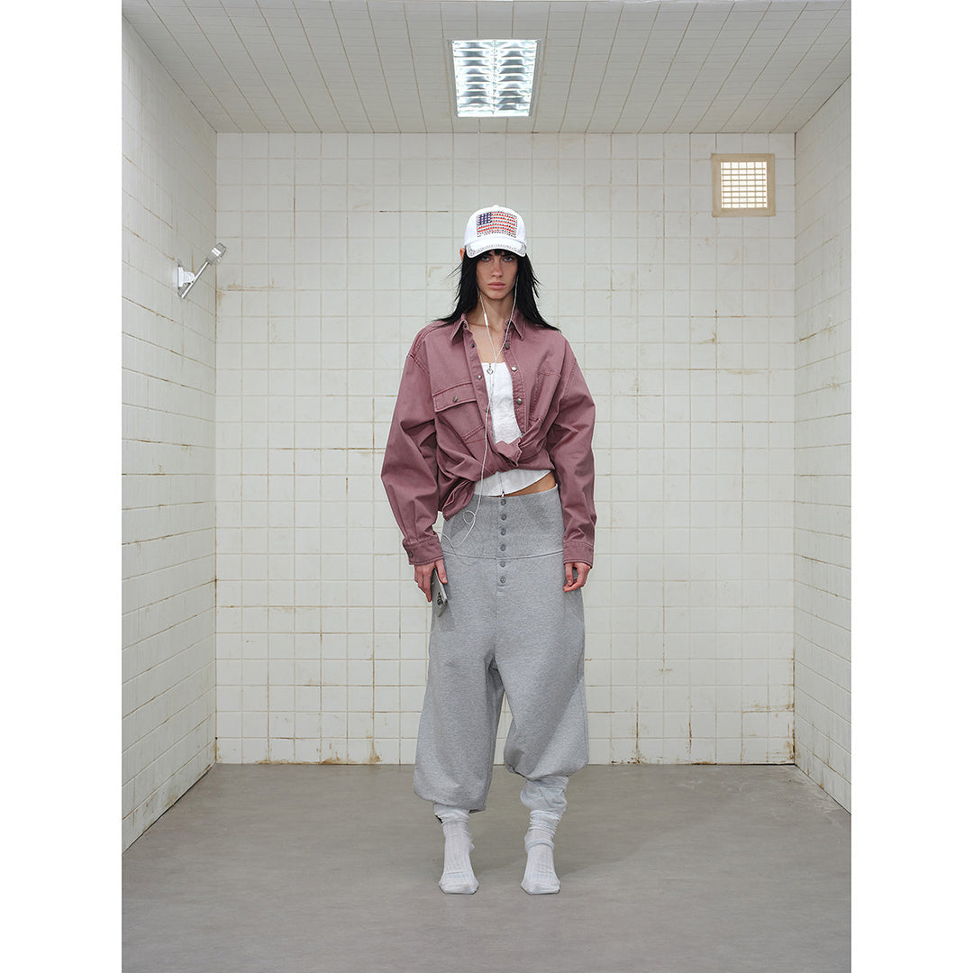 Damen Overshirt‑Hemdjacke aus gewaschenem Baumwoll‑Twill mit Druckknopfleiste und zwei Brusttaschen Nord Taschen