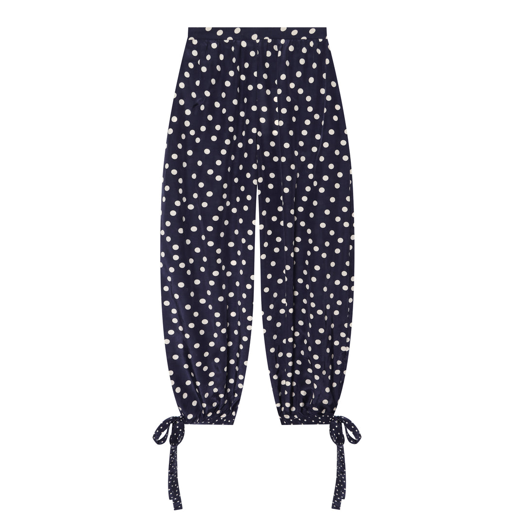 Damen Weite Highwaist-Hose mit Polka-Dot, Ballonbeinen und Kordel-Tunnelzug am Knöchel Nord Taschen