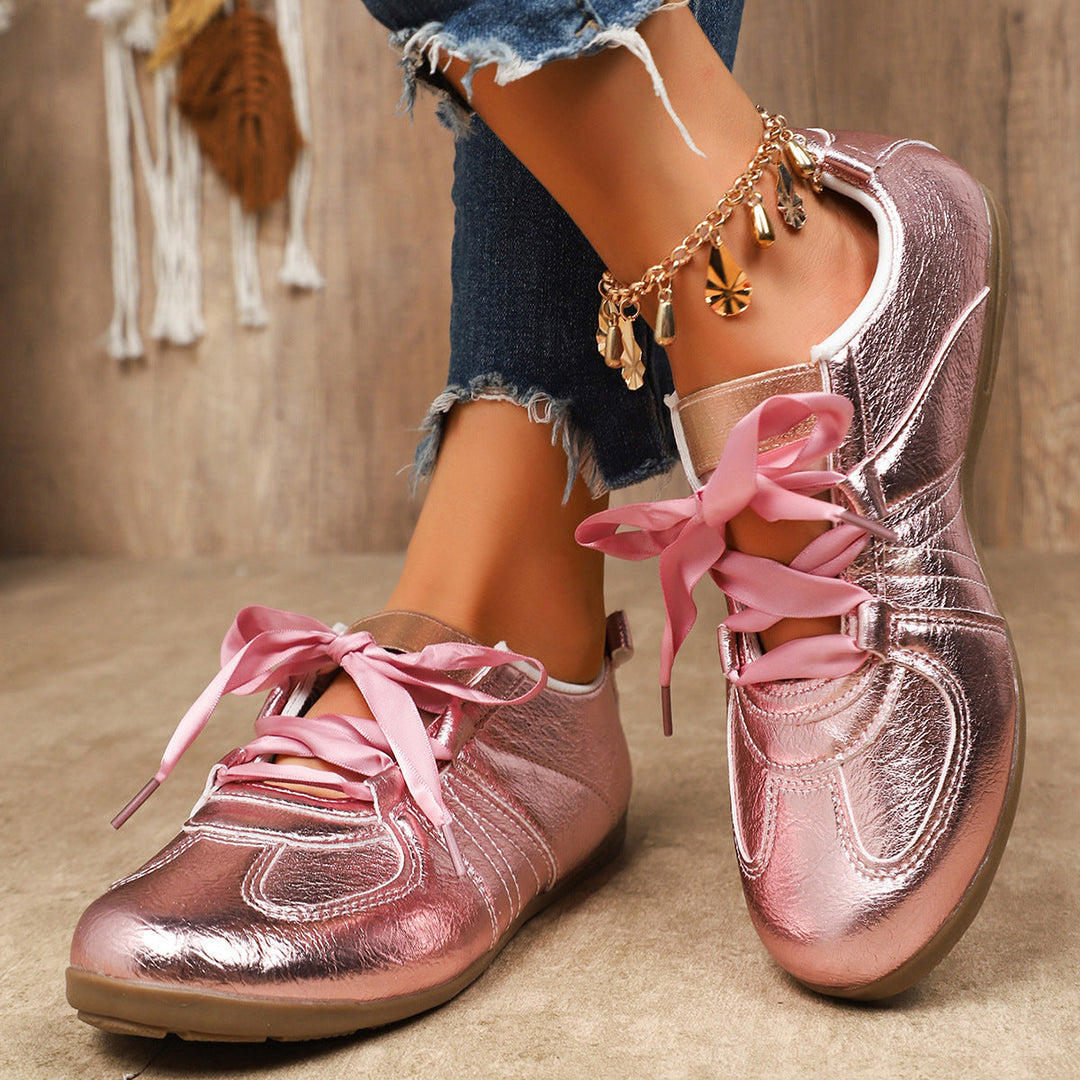 Damen Sportliche Sneaker mit glänzendem Metallic-Obermaterial und bequemer Schnürung