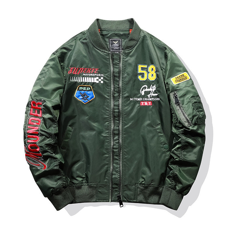 Herren Utility-Bomberjacke im Fliegerstil mit Ärmel-Taschen und Stickpatches Nord Taschen