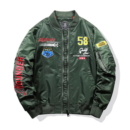 Herren Utility-Bomberjacke im Fliegerstil mit Ärmel-Taschen und Stickpatches Nord Taschen