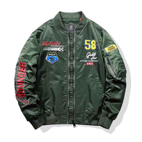Herren Utility-Bomberjacke im Fliegerstil mit Ärmel-Taschen und Stickpatches Nord Taschen