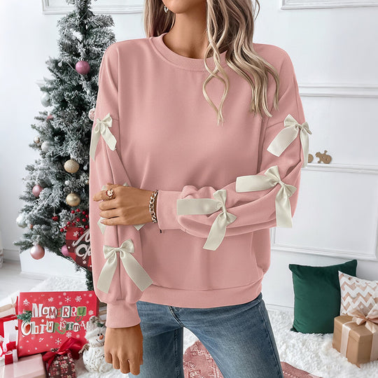 Damen Sweatshirt mit dekorischen Schleifen an den Ärmeln Nord Taschen