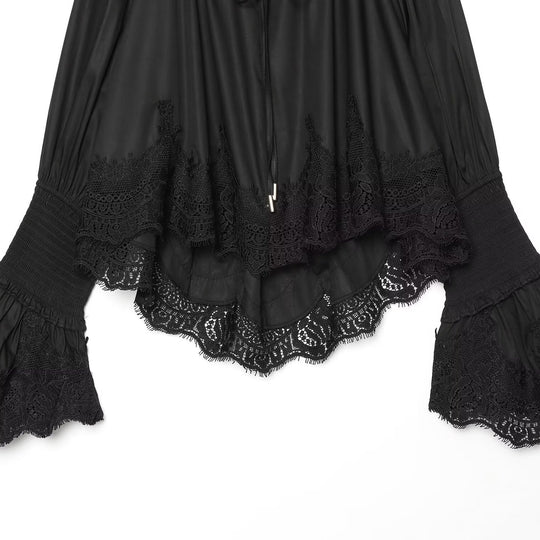 Damen Romantische Bluse mit Volantkragen, Glockenärmeln und Spitzenbesatz Nord Taschen