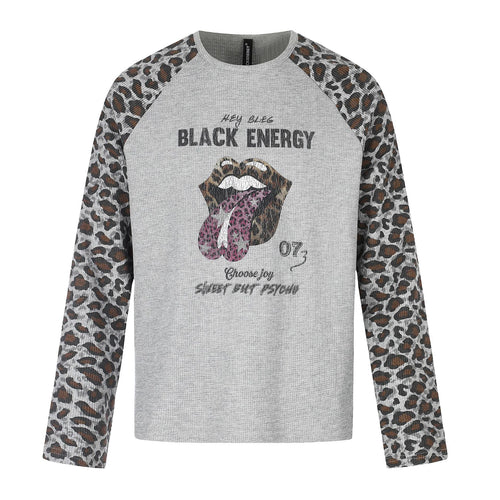 Damen Lässiges Langarmshirt mit Raglanärmeln, Leoparden-Ärmeln und Statement-Print Nord Taschen