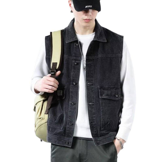 Herren Ärmellose Jeans-Workerweste mit Pattentaschen und kastiger Passform Nord Taschen